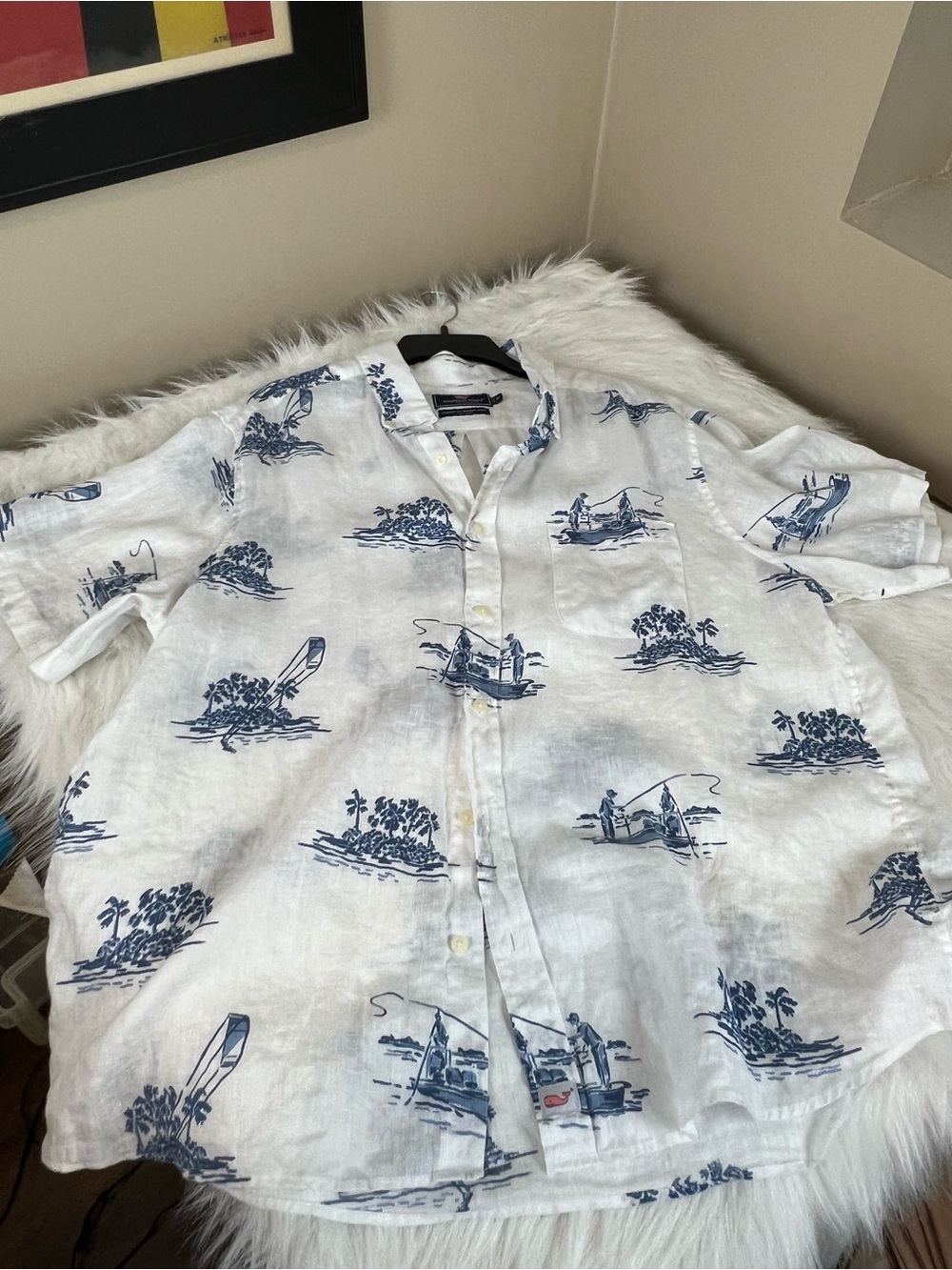 Vineyard Vines Men’s Linen Classic fit Murray White Button-Down Shirt Fishing XL - Picture 8 of 12